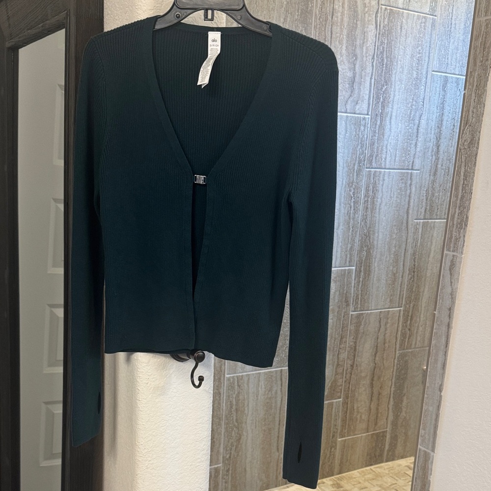 NWOT ALO Yoga Salana  knit Cardigan in Midnight Green Size Small
